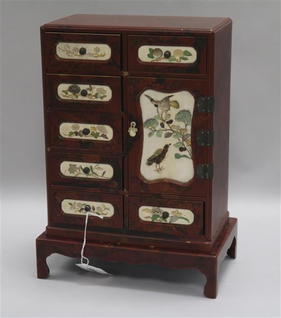 A Japanese Shibayama type table cabinet H.32cm x W.23.5cm